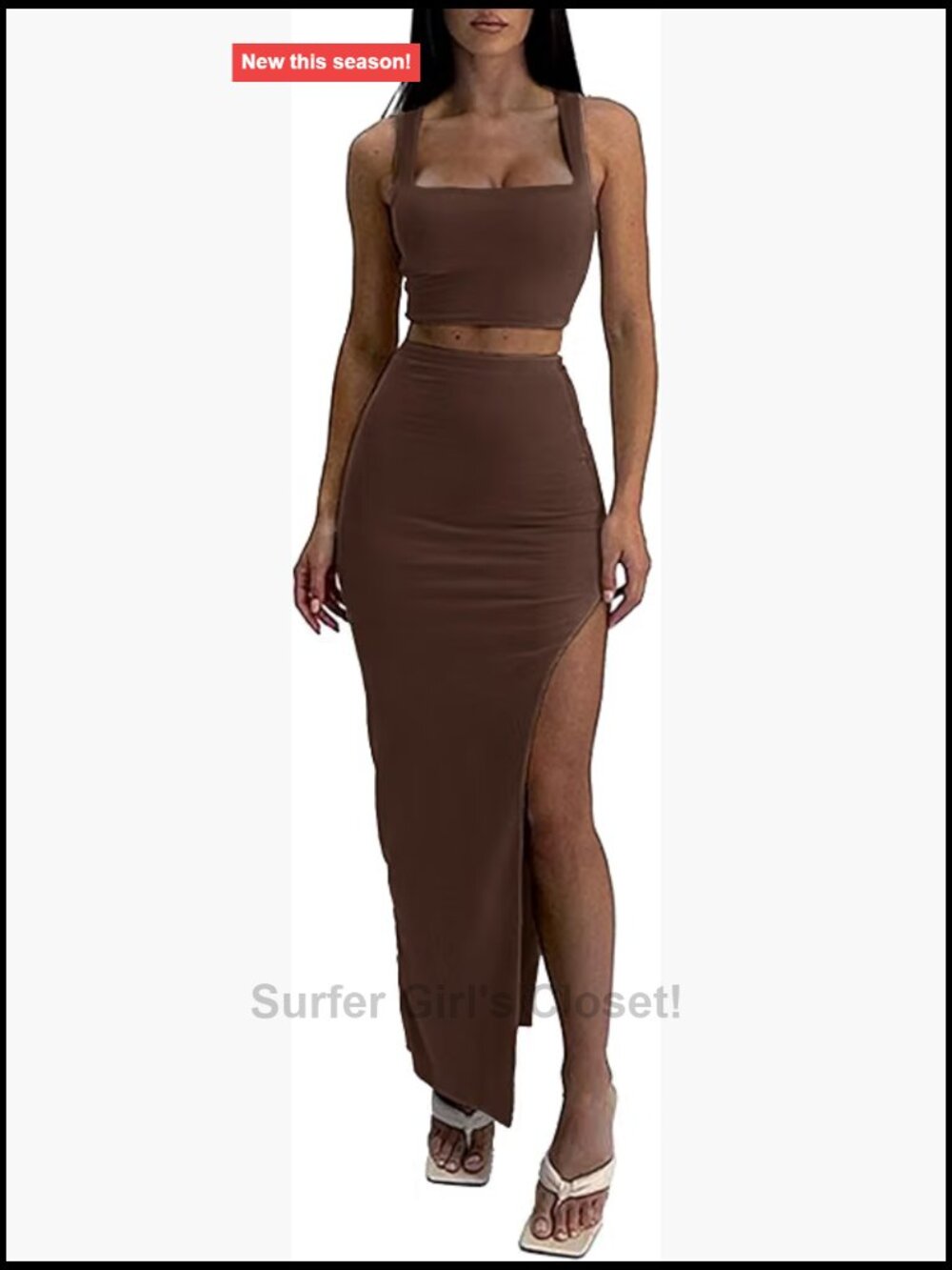 Women's Two Piece Skirt Set Sleeveless Square Neck Crop Top Maxi Skirt Bodycon